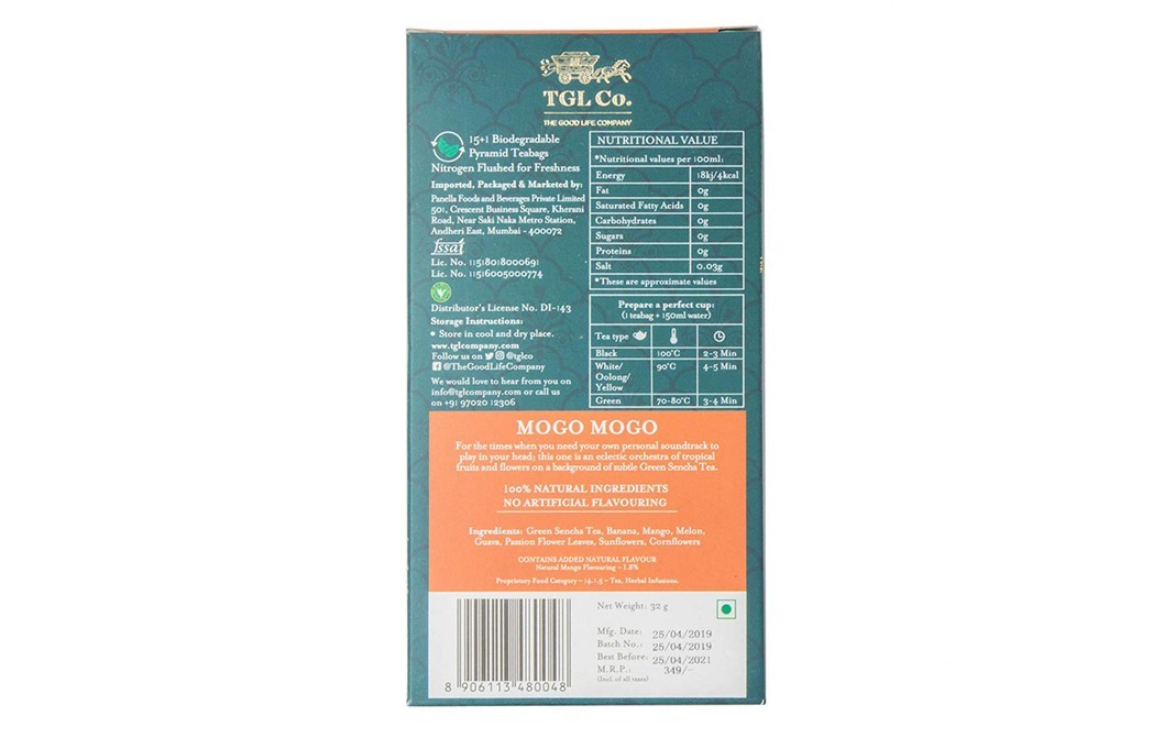 TGL Co. Mogo Mogo -Green Tea Blended with Tropical Fruits   Pack  16 pcs